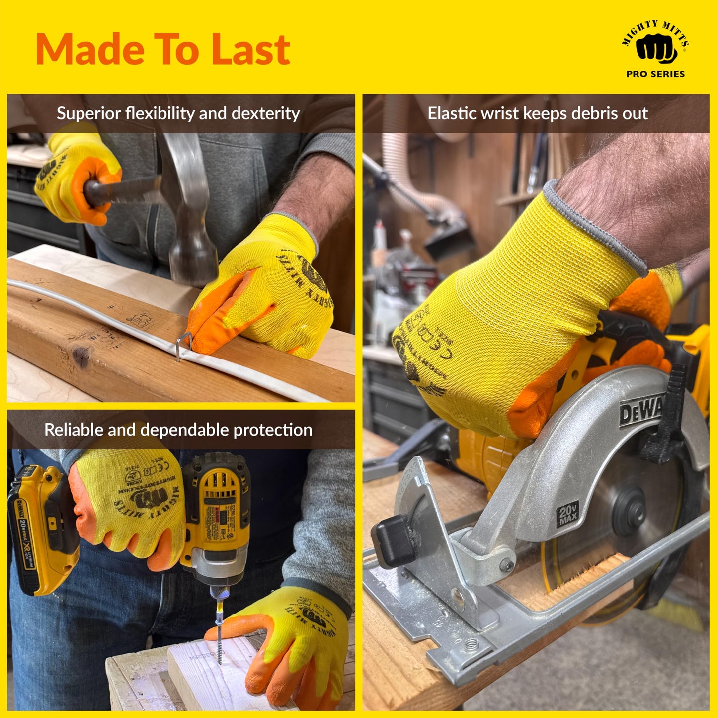 Mighty Mitts Work Gloves for Men and Women, 12 Pairs – Textured Grip, Touchscreen Compatible, Lightweight & Breathable Safety Gloves for Warehouse, Construction, Gardening, Landscaping – Large