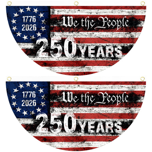 2PCS 250th Anniversary USA Flag, 1.5X3 FT 1776-2026 Fan Flags, 2 Ply Year American Anniversary Flag for Wall, Front Door, Porch, Fence, Outdoor Decorations (Style 6)