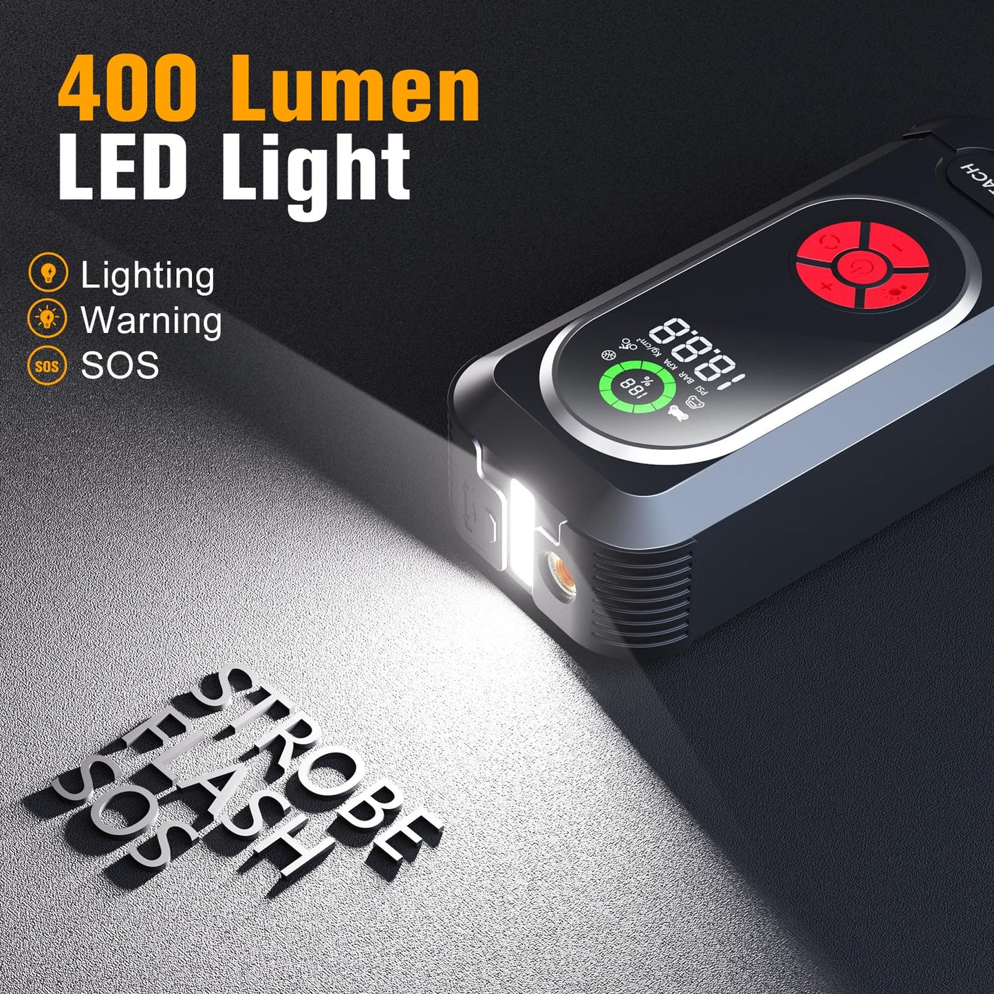 6000A Jump Starter with Air Compressor, Car Battery Jump Starter Portable (10.0 Gas/10.0L Diesel), 150 PSI 12V Car Battery Jump Box with Tire Inflator, Jumper Cables, LED Light, LED Display
