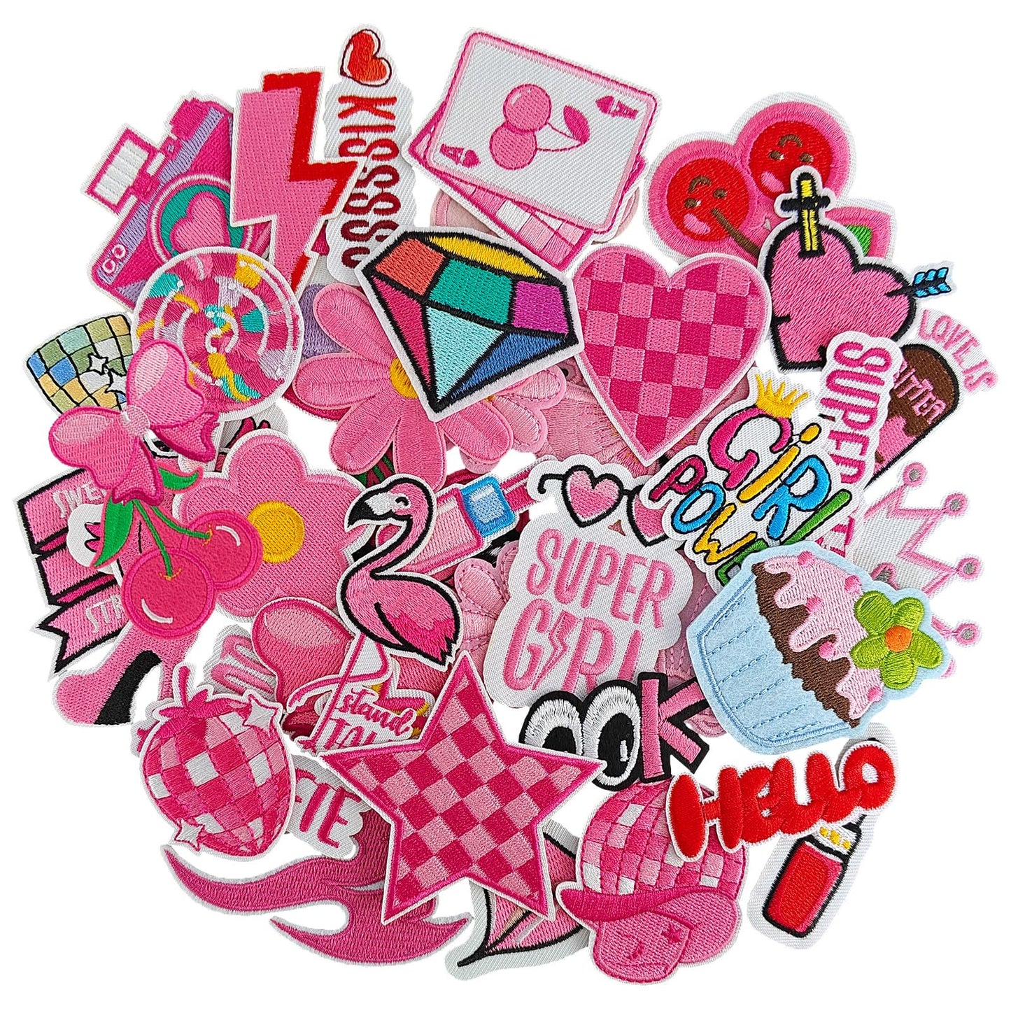 GYGYL 45Pcs Iron on Patches for Girls, Pink Preppy Embroidered Sew on/Iron on Patches Applique for Backpacks, Clothes, Dress, Hat, Jeans, Pant, Shoe,Bags