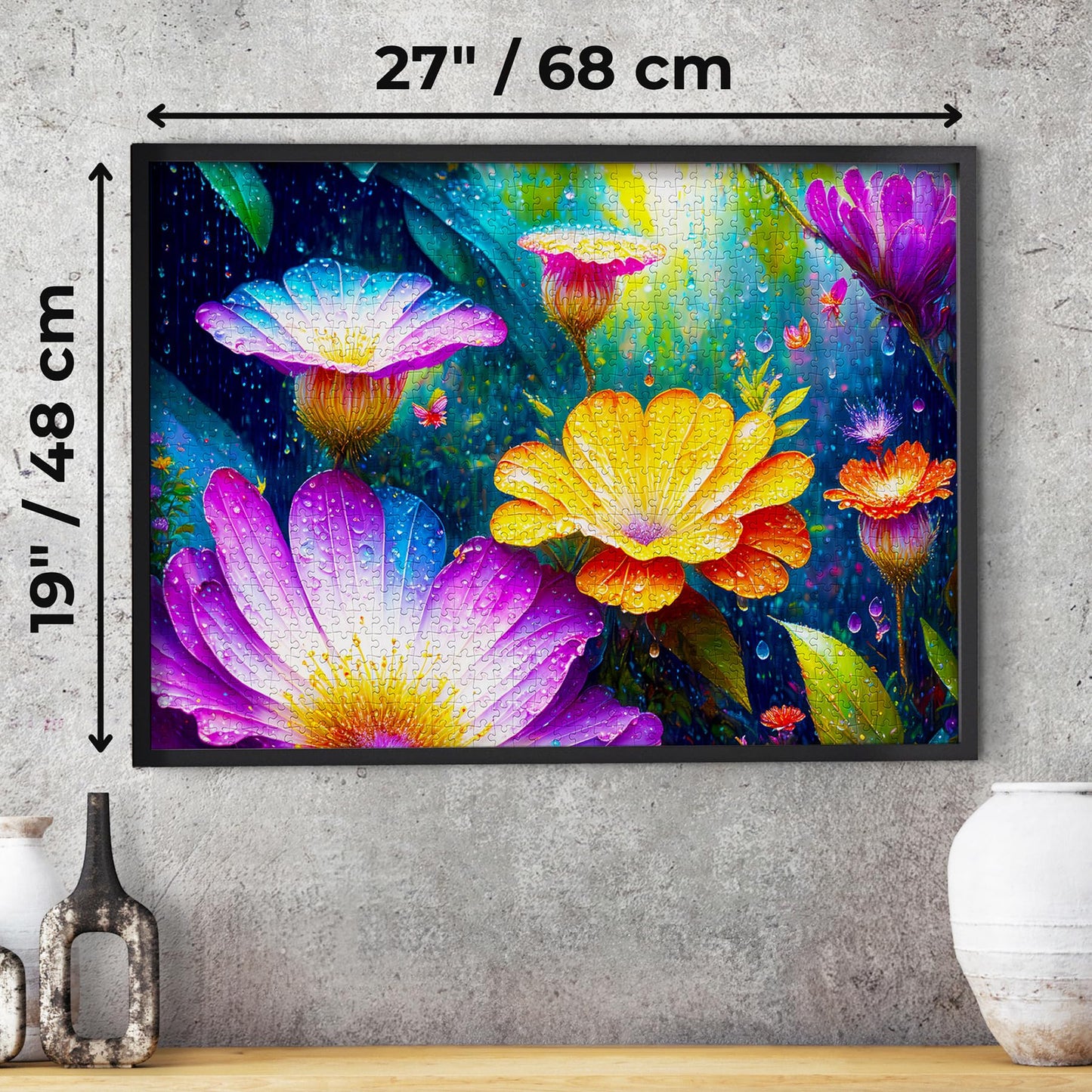 1000 Piece Jigsaw Puzzle for Adults - Colorful Flowers in the Rain Garden, Matte Anti-Glare, Unique-Shape Pieces, Sturdy 2mm Board, Frame-Worthy 27x19 in Gift for Women | Enjoy Complete-Set Guarantee