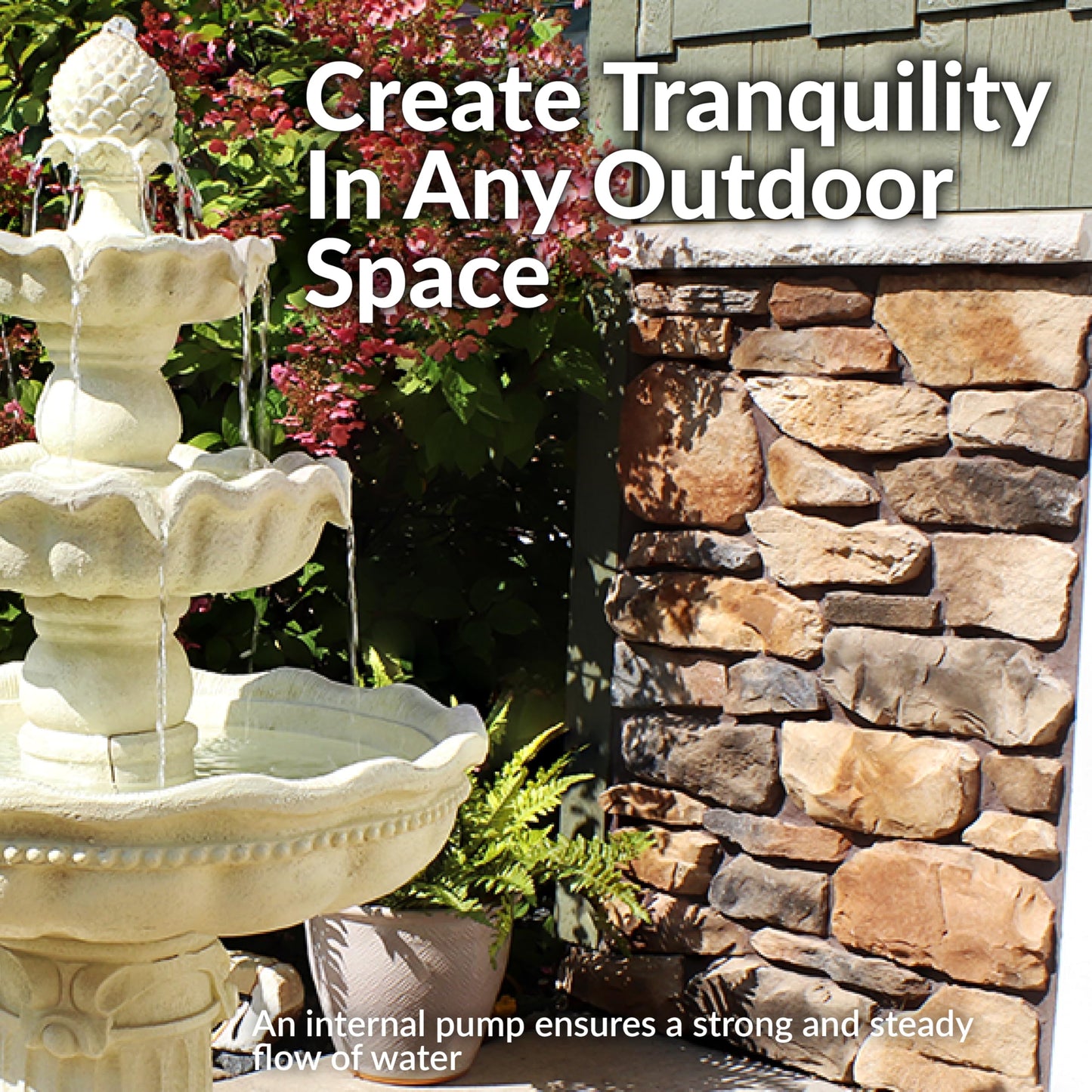 Sunnydaze 51-Inch Electric Water Fountain - Outdoor Water Feature - 3-Tier Outdoor Fountain with Pineapple Top - White