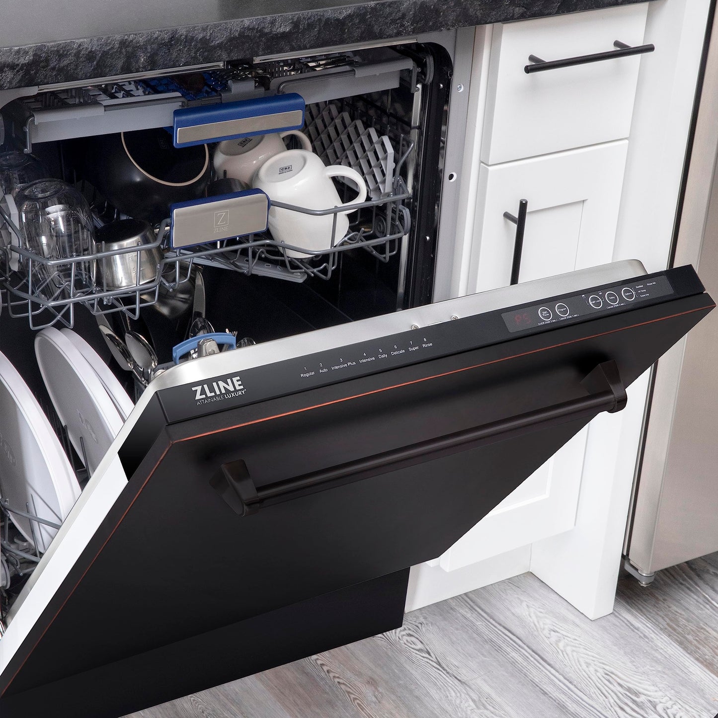 ZLINE 24" Tallac Series 3rd Rack Tall Tub Dishwasher in Oil Rubbed Bronze with Stainless Steel Tub, 51dBa (DWV-ORB-24)