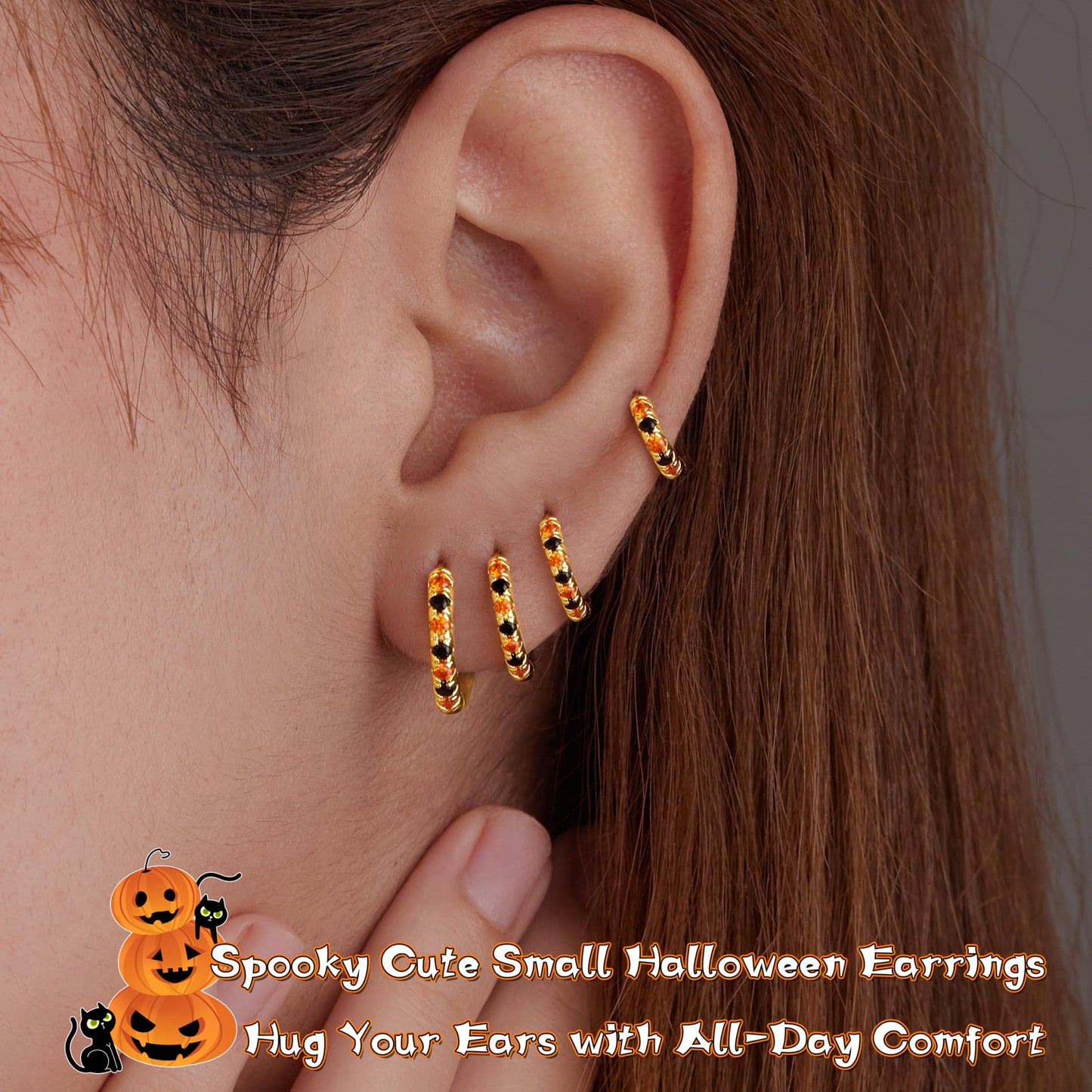 Halloween Accessories Earrings for Women Jewelry Gifts, Halloween Custumes Ghost Pumpkin Studs Huggie Hoop Earrings, Orange Black Spooky Cute Fun Holiday Gifts