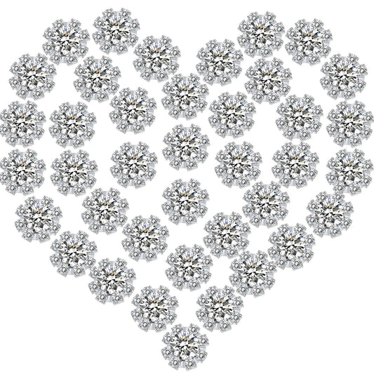 70 Pcs 16mm Rhinestone Embellishments Flatback Buttons Jewelry Flower Crystal Accessory for Crafts DIY Jewelry Making Wedding Decoration Bridal Bouquet Halloween Christmas(Silver)