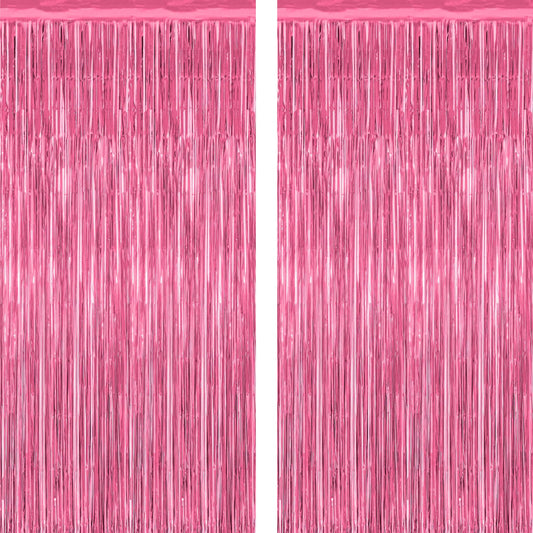 2 Pack Pink Party Decorations, 3.28 FT x 7.05 FT Pink Backdrop, Metallic Tinsel Backdrop Fringe Curtains Backdrop Curtains, Photo Backdrop Party Supplies Birthday Party Decorations