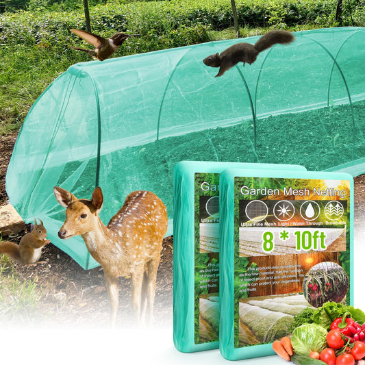 2 Pack Garden Netting 8 x 10 ft Ultra Fine Mesh Garden Netting Green Mesh Plant Cover Raised Beds Barrier Screen Protection for Vegetable Fruits Flowers Crops Greenhouse Rows from Birds Squirrels