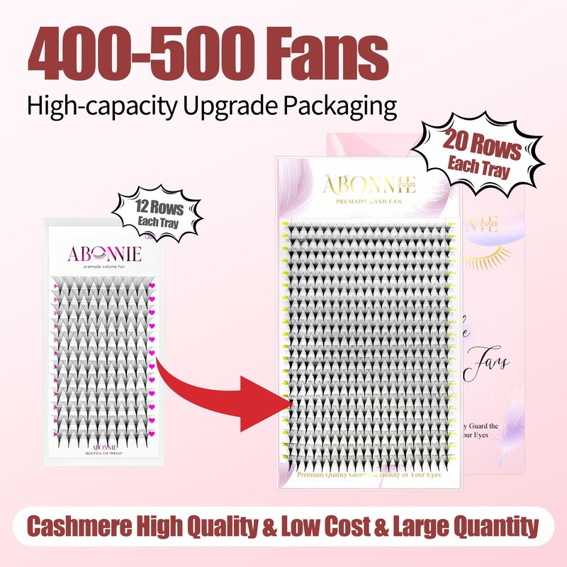 ABONNIE Premade Fans Eyelash Extensions, 400 Fans 10D 11mm Promades Eyelash Fans,0.07 Thickness D Curl Premade Lash Fans, Handmade Premade Fans Volume Lash Extensions (Pointy Base 10D 0.07-D 11mm)