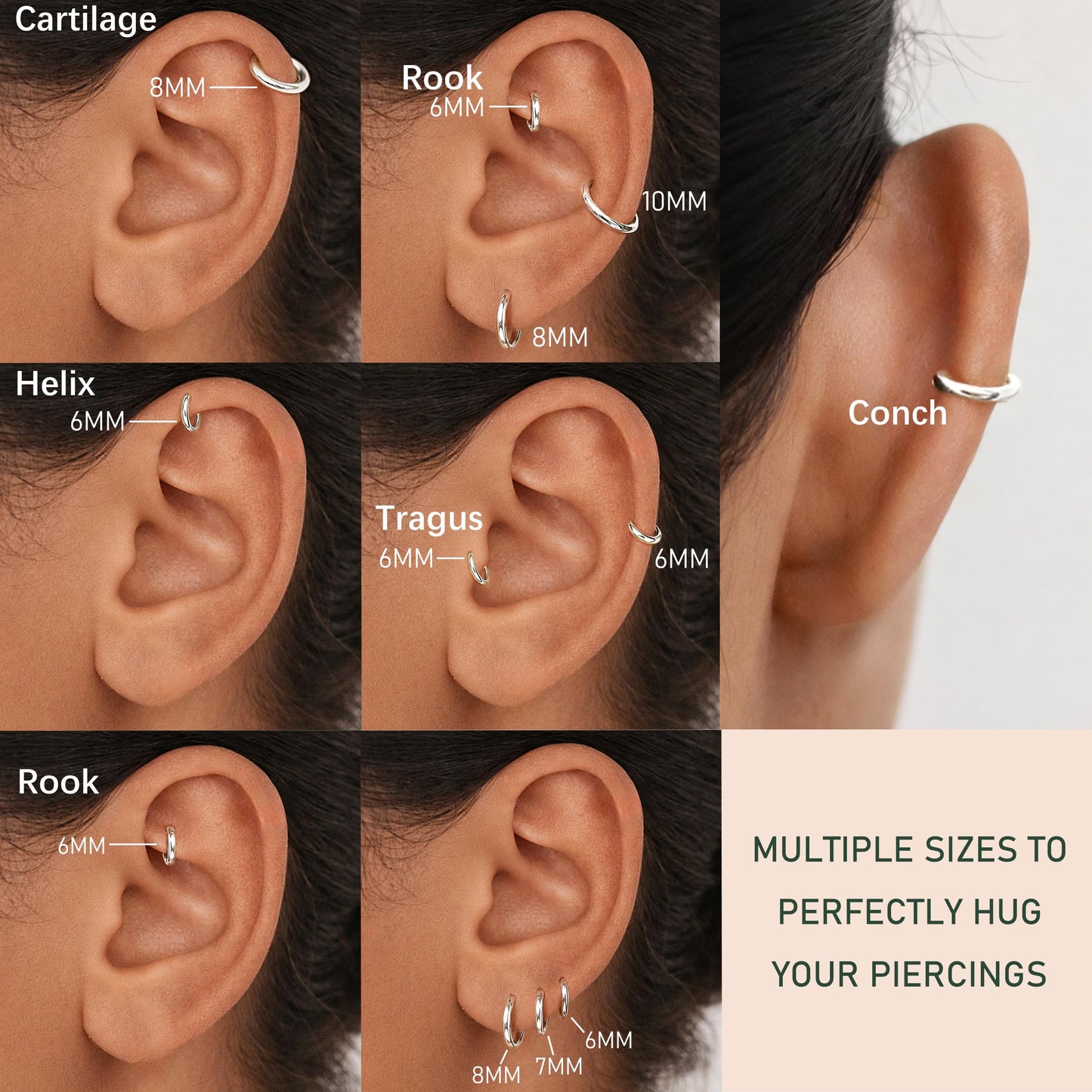 Gokeey 316L Surgical Stainless Steel Small Silver Huggie Hoop Earrings 6mm 6mm 8mm 10mm,Hypoallergenic Silver Earrings Hoop Cartilage Helix Lobes Hinged Sleeper Earrings For Men Women