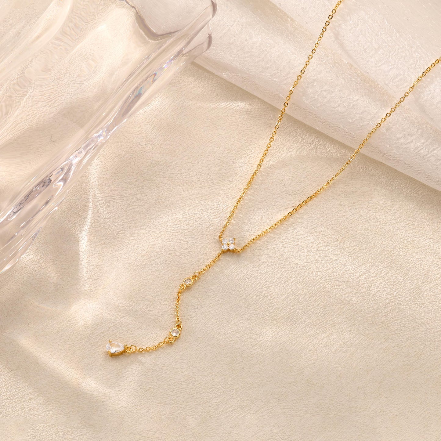 CHESKY Dainty Long Gold Necklaces for Women Trendy, Lariat Y Necklace 14k Gold Plated Layered Drop Necklaces Simple Handmade Cz Pendant Chain Gold Jewelry for Women Gifts
