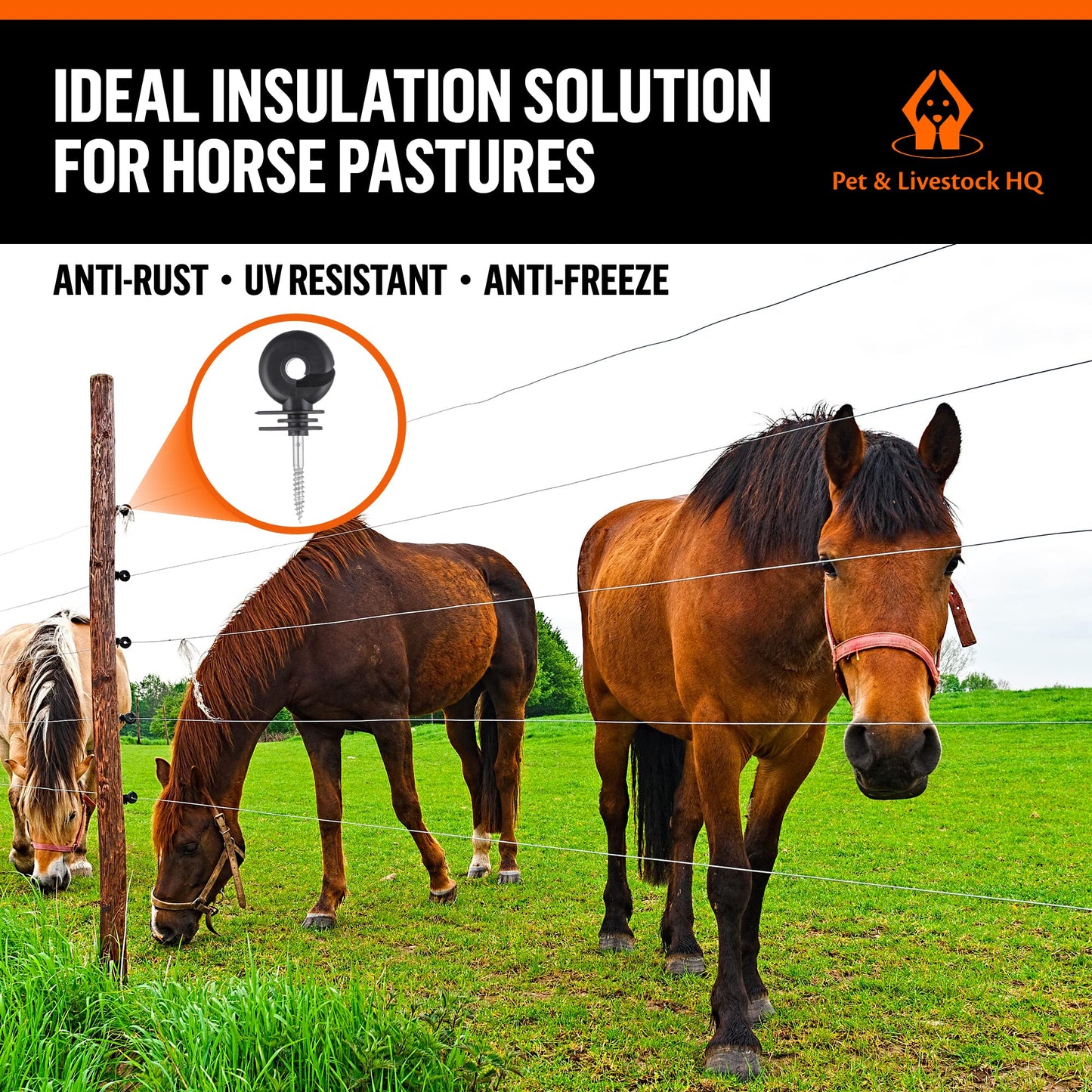Pet & Livestock HQ - 660ft Electric Polybraid Fence with 5 Mile Charger and 50 Insulators - 3 Product Bundle