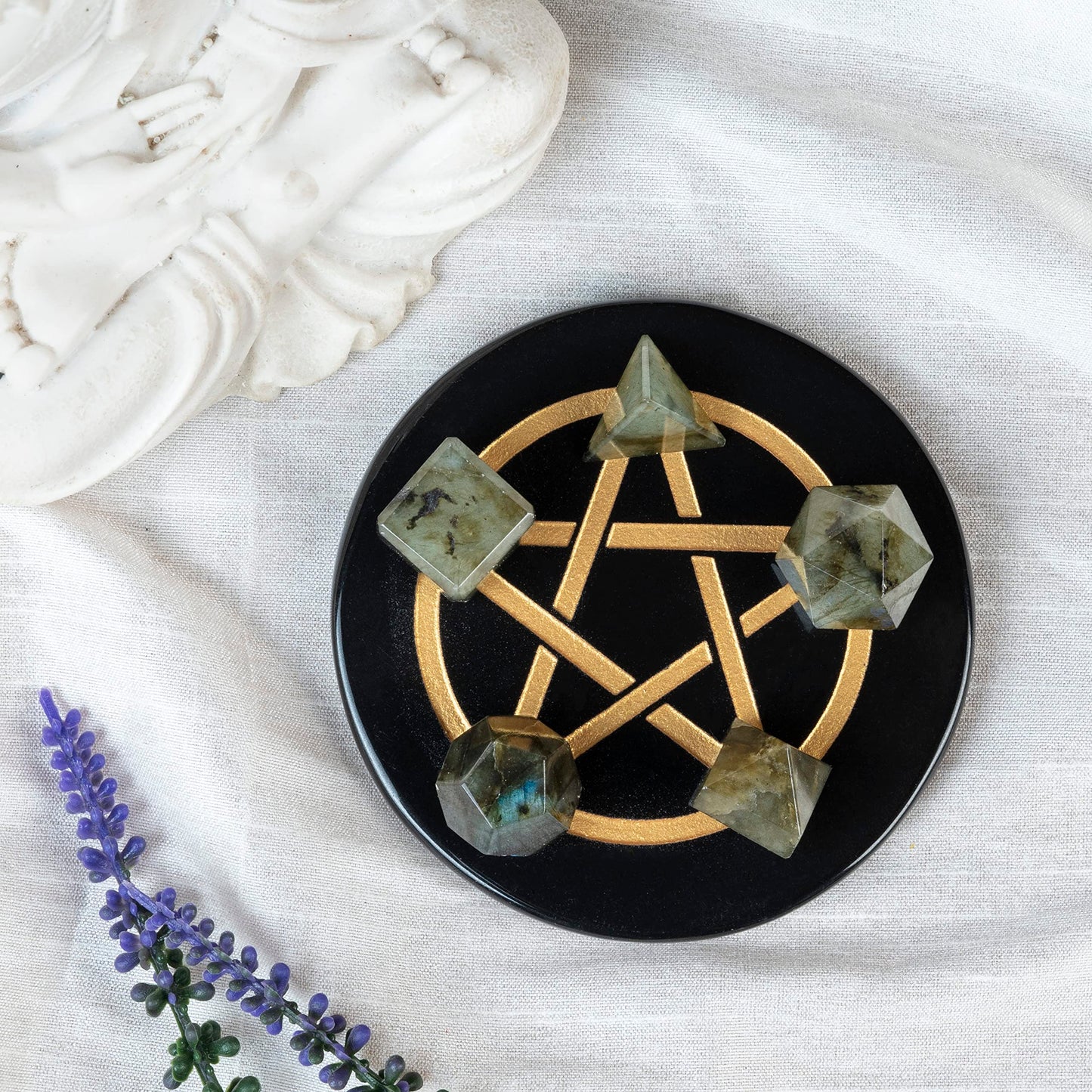 Crocon Labradorite 5Pcs Platonic Solids Crystal Geometry Set, Platonic Solids Sacred Geometric Stones for Meditation Reiki Balancing Healing Chakra Stone Cleansing Spiritual Good Luck (1520mm)