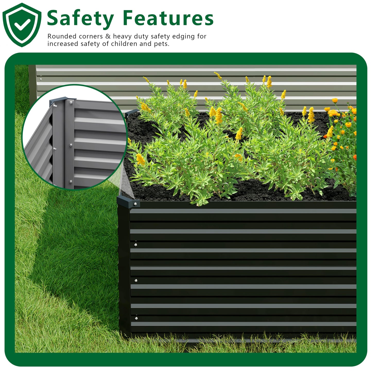 DIIYIV Galvanized Raised Garden Bed Kit Outdoor Patio,12x2x2ft Large Rectangular Metal Planter Boxes,Deep Root Box Planter for Gardening,Vegetables,Flowers,Herbs-Black