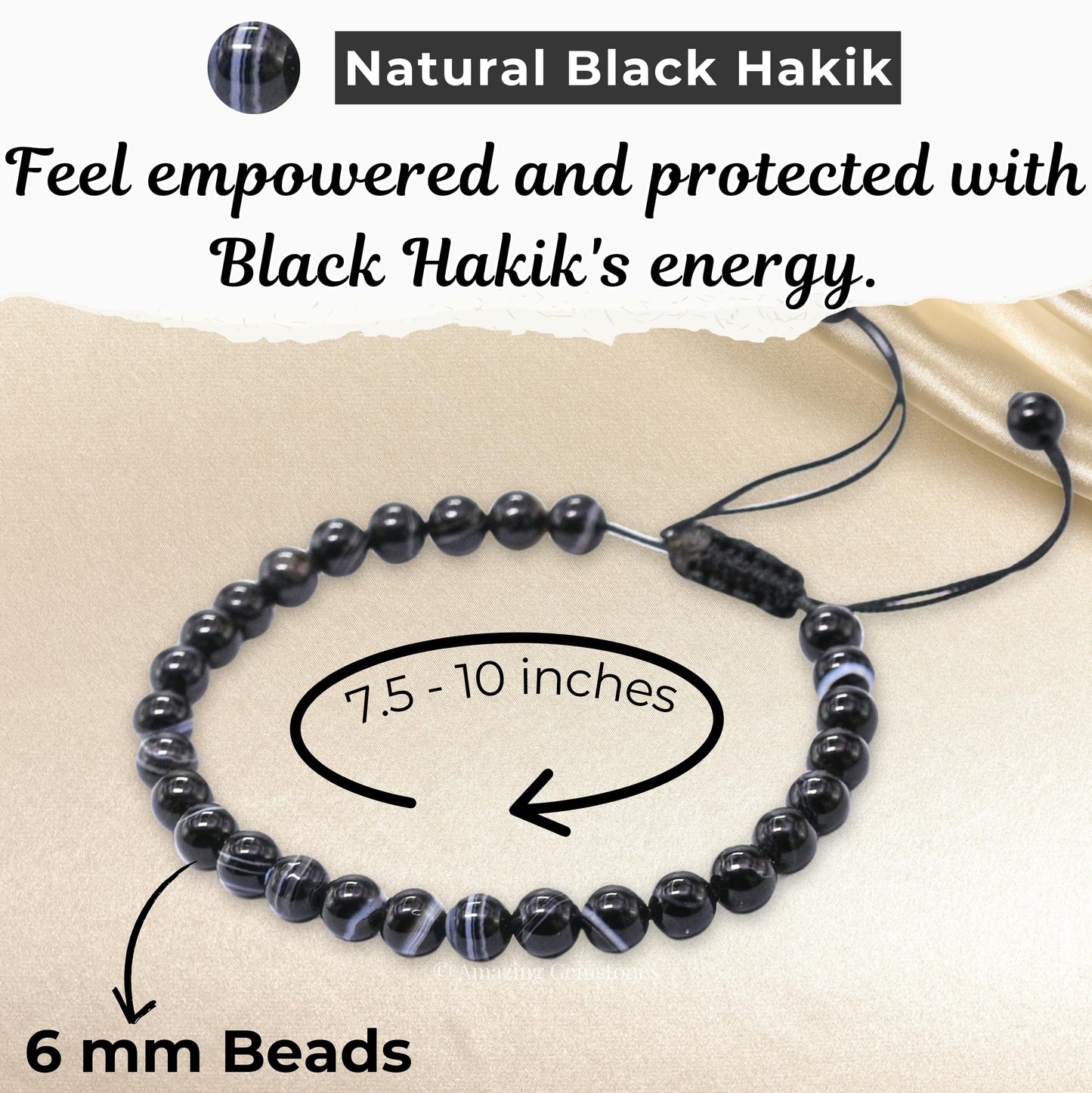 Amazing Gemstone Black Sulemani Hakik Bracelet for Women Men's Gifts - Protection Healing Crystal Bracelet - 6mm Gemstone Beaded Adjustable Bracelet Pulseras Para Hombres Mujer Stocking Stuffers