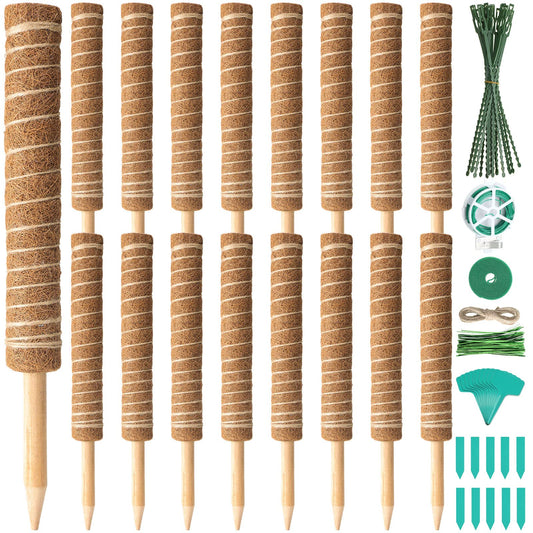 16 Pack Moss Pole for Plants Monstera 264 Inch Bendable Plant Pole Sticks Support Extension with Ropes Labels Tapes Tie Strap Locking Straps Green Twist Ties for Indoor Climbing Creepers