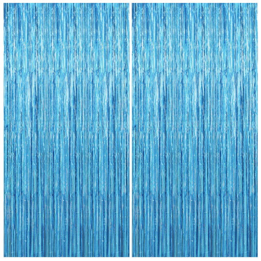 2 Pack Party Decorations Blue Streamers Fringe Backdrop Ocean Themed Decorations Foil Curtain Backdrop Blue Birthday Baby Shower Bachelorette Christmas Party Decor Supplies