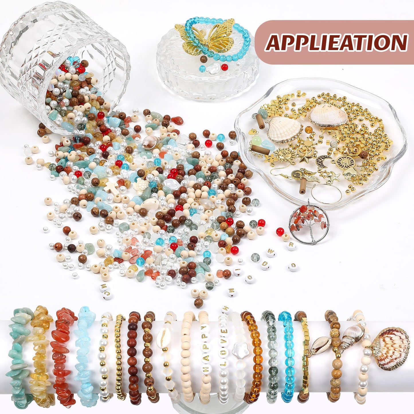 2000Pcs Jewelry Making Kit for Adults Women - Natural Stone Beads, Irregular Gemstone Chips, Pearls & Wooden Beads with 1 Pearl Necklace Gift - DIY Bracelet, Ring, Earring & Necklace Making Supplies