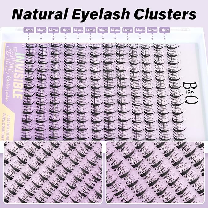 B&Q Fairy Lash Clusters Invisible Band False Eyelashes Clusters Natural Cluster Eyelash Extensions Comfortable Individual Lashes Extension DIY Soft Eyelash Clusters（Fairy-14mm）