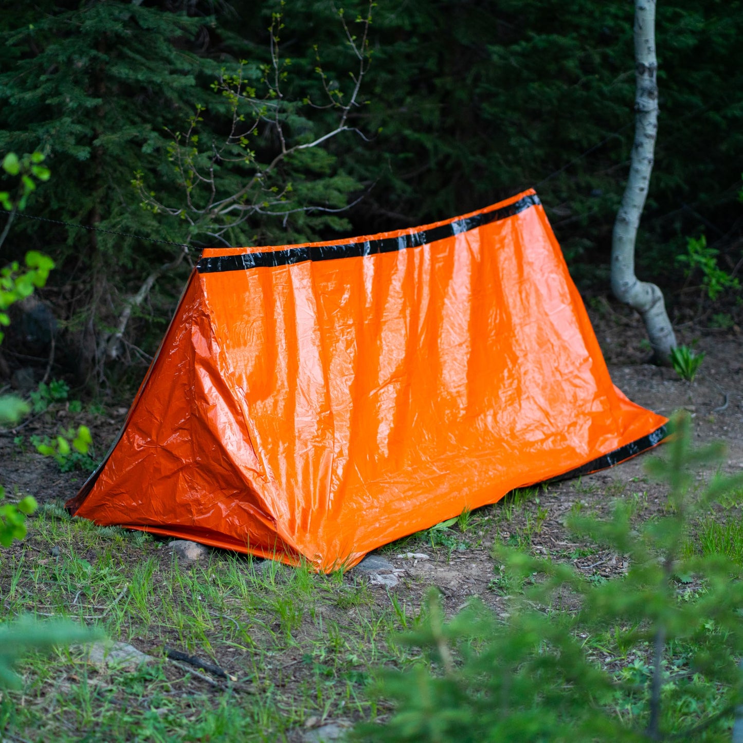 SURVIVE Survival Tent with Doors, 2 Person Mylar Emergency Camping Hiking Shelter for Survival Kits, All Weather Thermal Protection, Includes 22 feet of Paracord and Whistle (Orange)