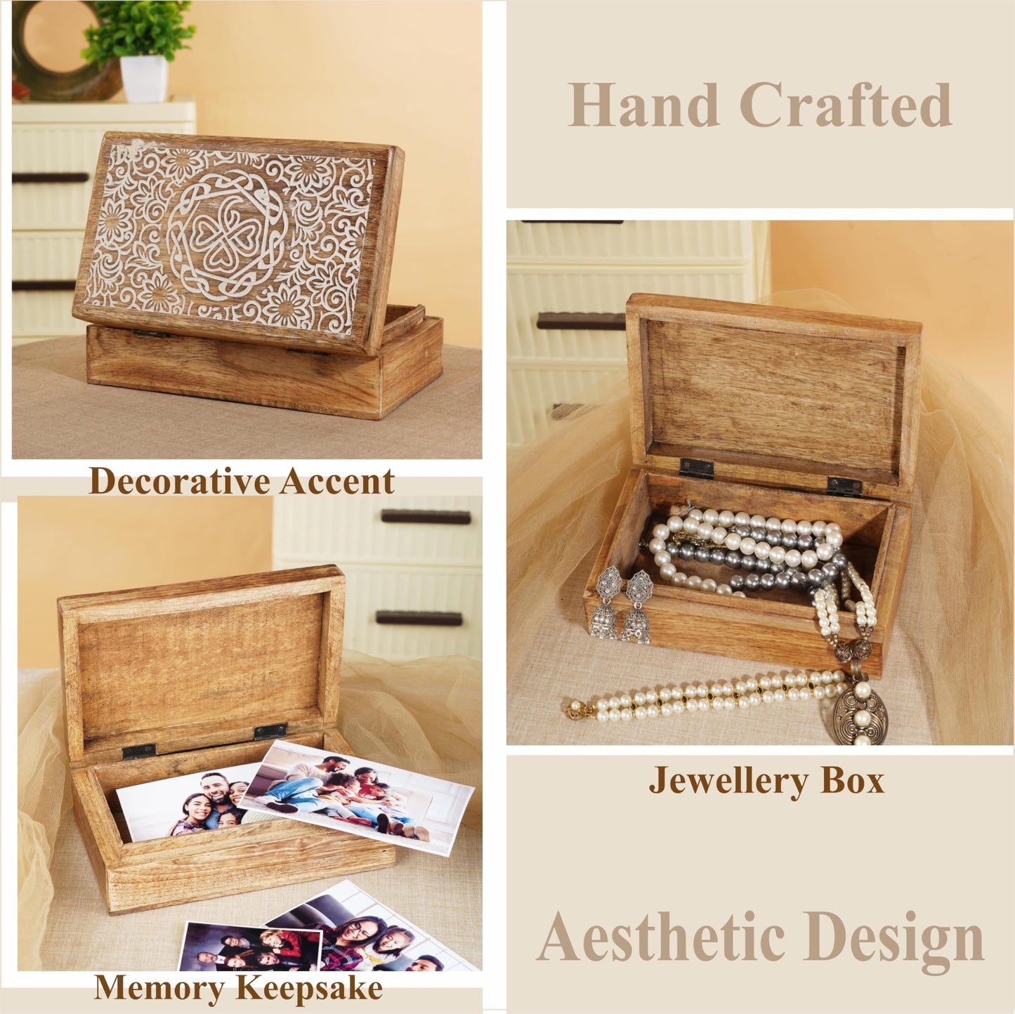 Ajuny Mango Wood Jewelry Box – Hand-Carved Celtic Knot Keepsake/Memory Box, Decorative Trinket & Treasure Chest Organizer, Handmade Gift for Women & Men, Travel Friendly, 8x5 Inch