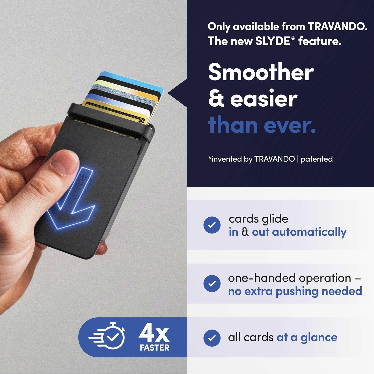 TRAVANDO SLYDE Aluminum Card Holder - RFID Blocking Slim Wallet for Men with Money Clip – Holds Up to 6 Cards – RFID Protected Credit Card Mens Wallet (5-6 Cards)
