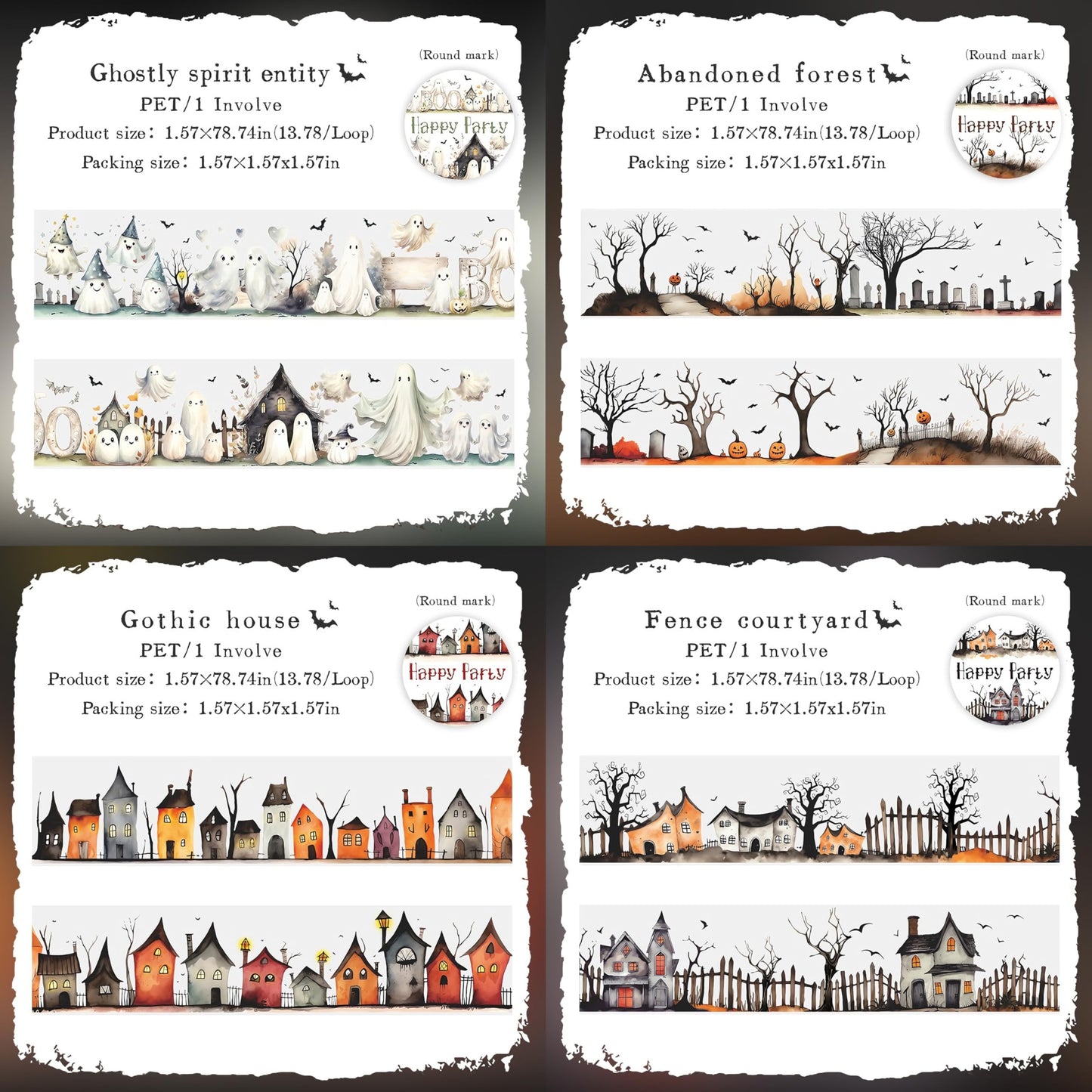 ABARWER Gothic-Themed Decorative Tape Set，8 Rolls PET Washi Tapes for Scrapbooking Supplies, Bullet Journal Supplies, Junk Journal, DIY Crafts,Art Crafts,Scrapbook Album and Wall Art