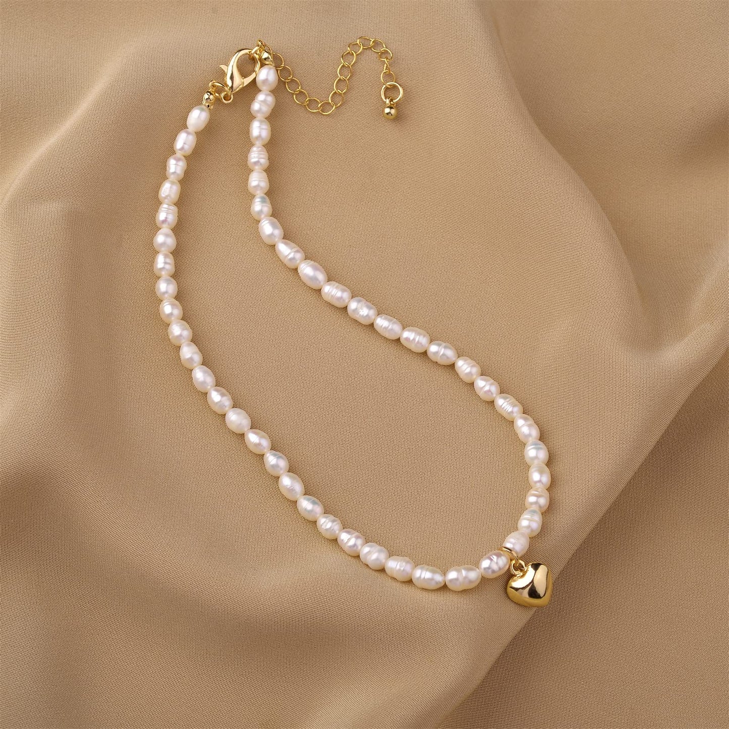 wgoud Natural Freshwater Pearl Choker Necklace for Women, Trendy 14K Gold Plated Handmade Pearl Necklaces Jewelry Gift (Necklace K)