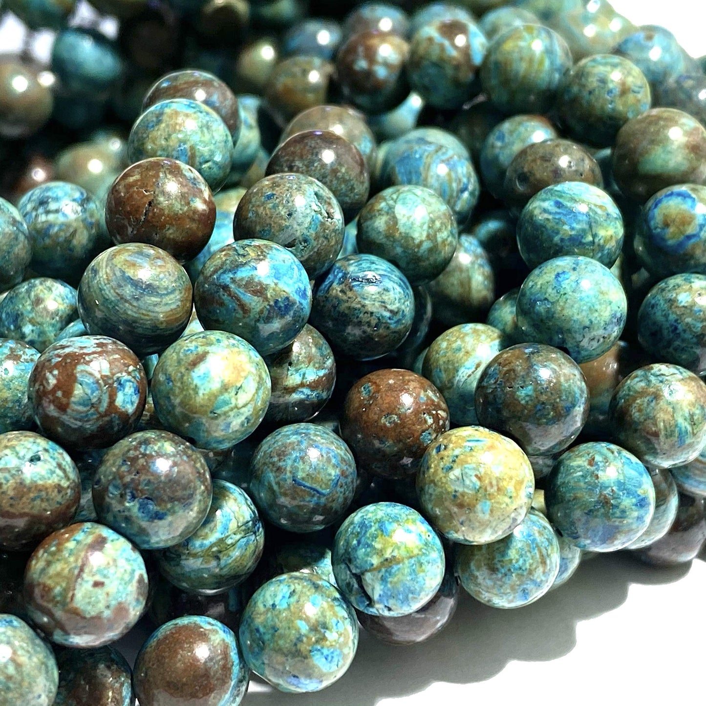 ABCGEMS Chihuahua Aqua Calsilica Jasper Beads from Mexico (Gorgeous Matrix - Mohs Hardness 6) DIY Jewelry Making Beading Supplies - Smooth Round 10mm