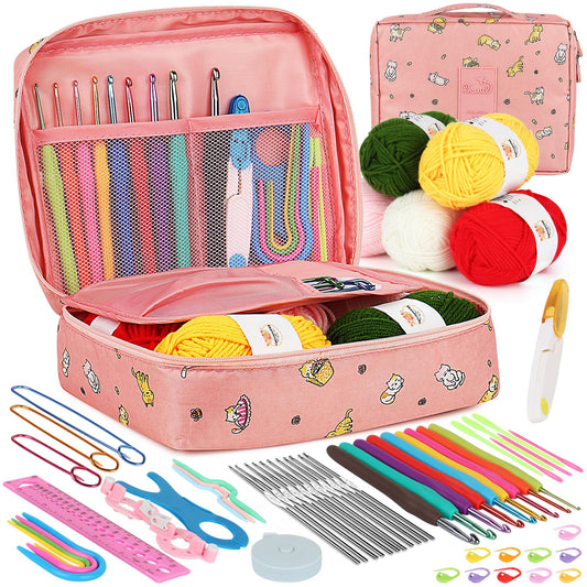 Aeelike Crochet Kit for Beginners Adults, Crochet Kits Include Yarn, 59pcs Crochet Starter Kit for Beginners,Ergonomic Crochet Hooks 2.0-6.0 mm, Lace Steel Needles 0.6-1.9 mm