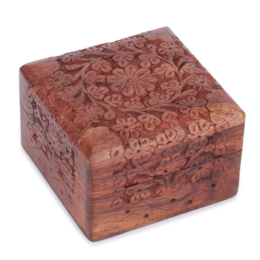 Ajuny Wooden Hand Carved Decorative Keepsake Box Jewelry Armoire Treasure Chest Trinket Holder Storage Travel Organiser Perfect Unique Gifts Ideas for Men and Women