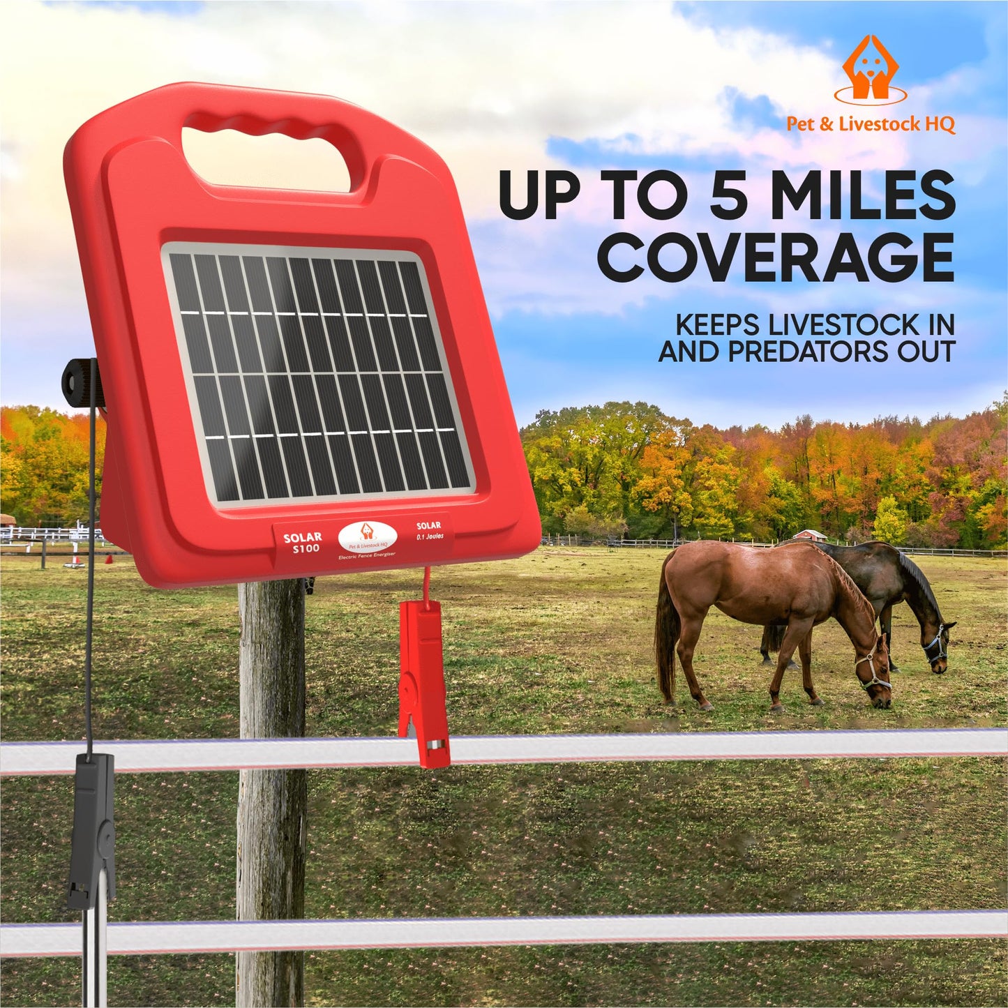Pet & Livestock HQ - 660ft Electric Polybraid Fence with 5 Mile Charger and 50 Insulators - 3 Product Bundle