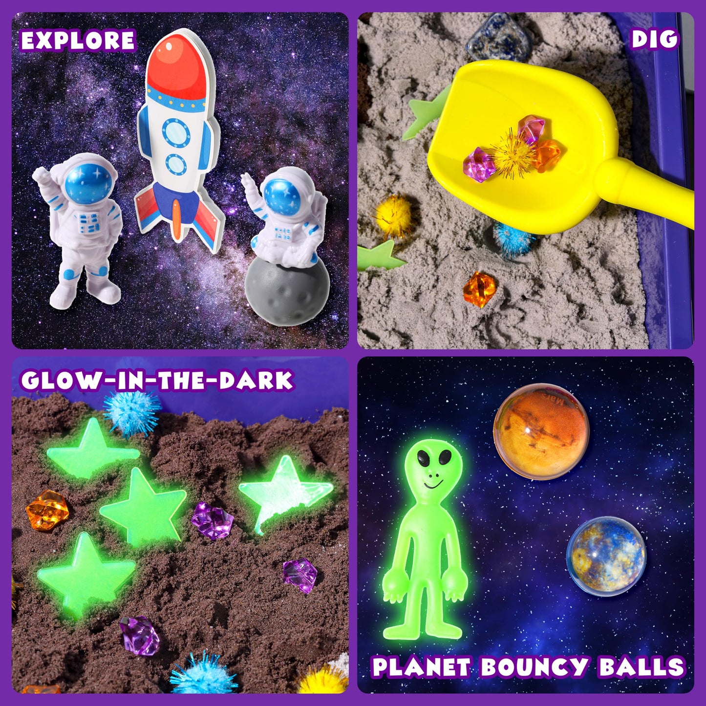 Galaxy Sensory bin, Gemstone Dig Kit,Galaxy Excavation Gem Kit with 5 Real Gemstones for Kids,Space Planet Toys STEM Science Kits,Alien Sandbox Play Set for Girls Boys 3 4 5 6 Years Old