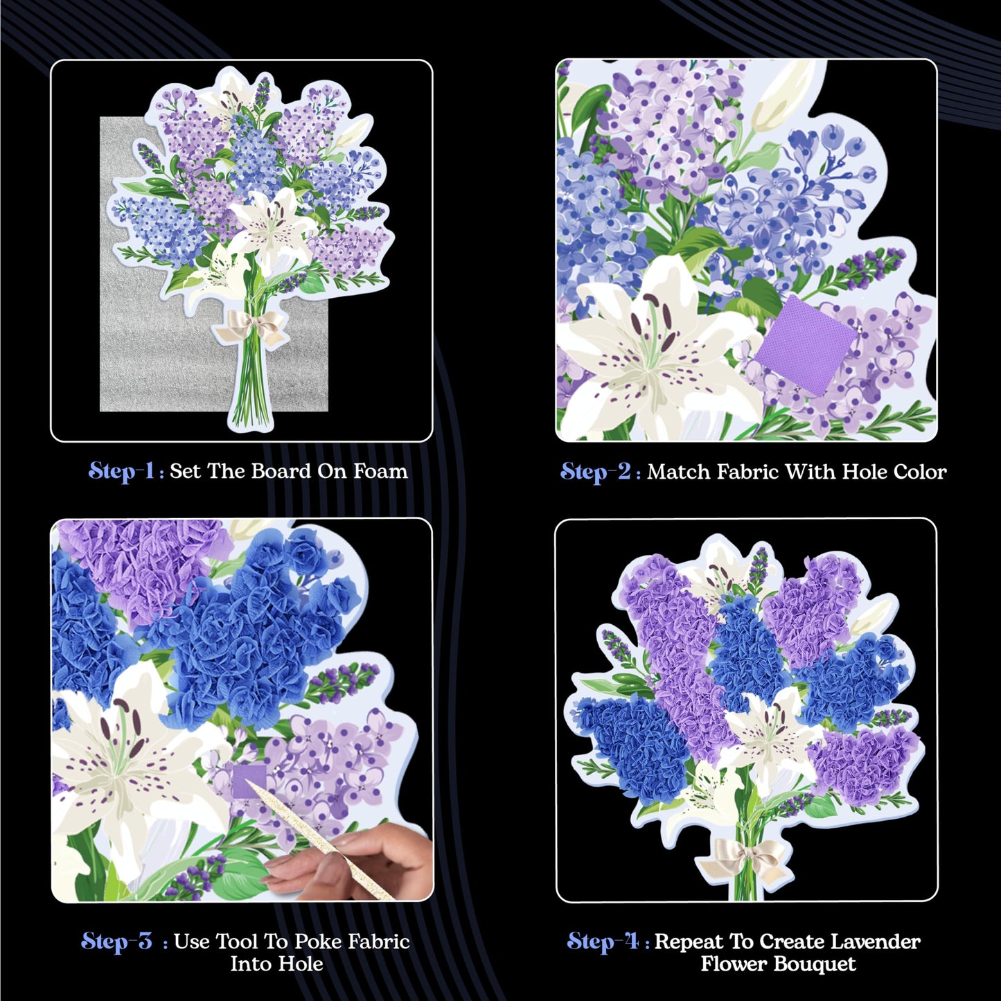 Unwynd Poke Art Lavender Flower Bouquet | Mess-Free Arts and Crafts for Adults | Teen Craft Kits | Flowers Gift | Gifts for Women Basket Making