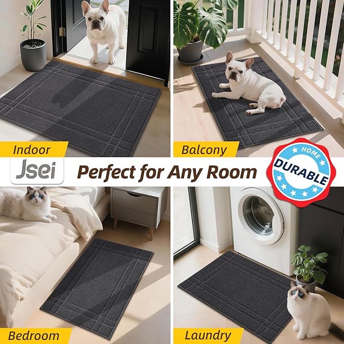 JSEI Entryway Rugs Doormat 32"x48", Non-Slip Dirt Trapper Door Mats Indoor, Washable Absorbent and Stain Resist Welcome Floor Mat for Front Door, Dog Door Mat, Dirty Wet Shoes & Paws, Dark Grey