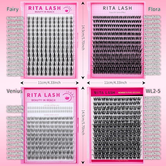 RITALASH Cluster Lashes DIY Lash Clusters Eyelash Extensions Wispy Lash Extension False Eyelashes Thin Invisible Lash Band Individual Lashes (WL2-5,10-18mm)