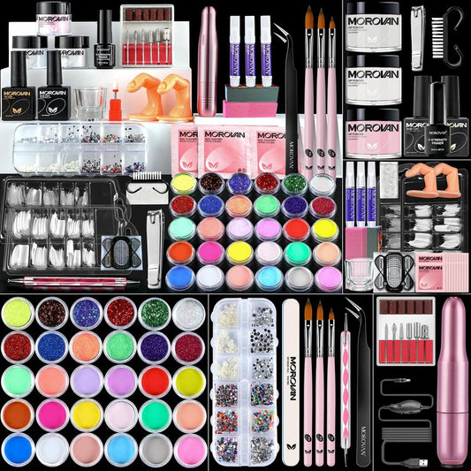 Morovan Acrylic Nail Kit for Beginners: Professional Nails Kit Acrylic Set With Everything Complete Starter Set - with 3 Colors Powder and Glitter Powder