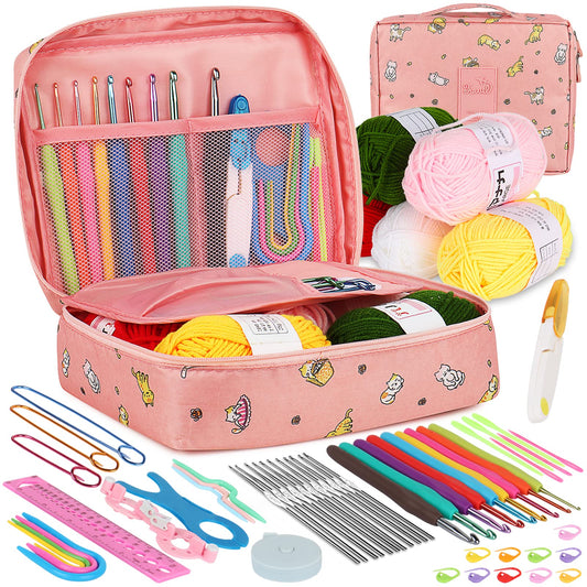 Aeelike Crochet Kit for Beginners Adults, Crochet Kits Include Yarn, 59pcs Crochet Starter Kit for Beginners,Ergonomic Crochet Hooks 2.0-6.0 mm, Lace Steel Needles 0.6-1.9 mm