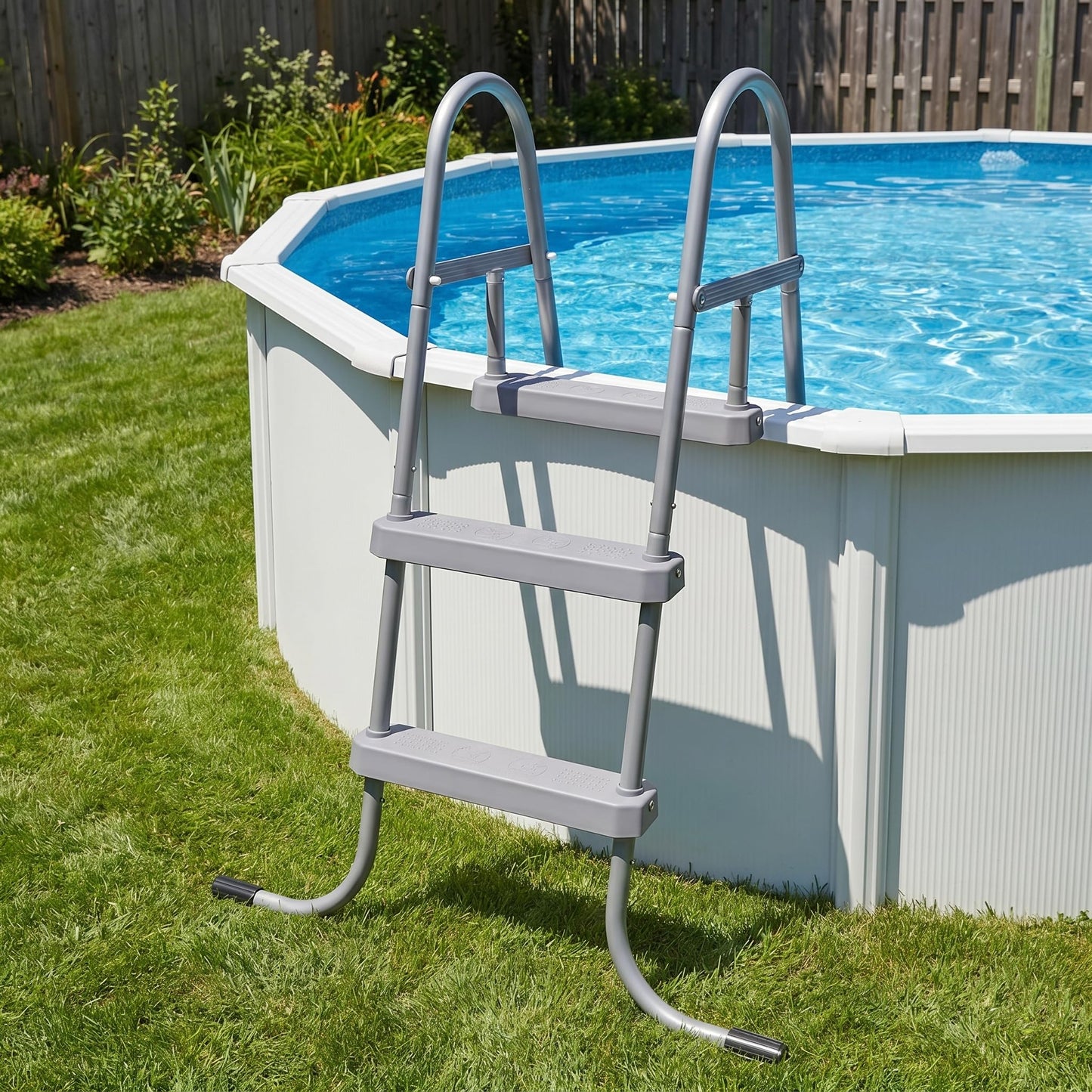 3-Step Steel Bolt-On Pool Ladder Universal Fit Above Ground Swimming Pools - Heavy Duty Non-Slip Entry Steps for Entry and Exit System Swim Pools with Non-Slip Plastic Steps