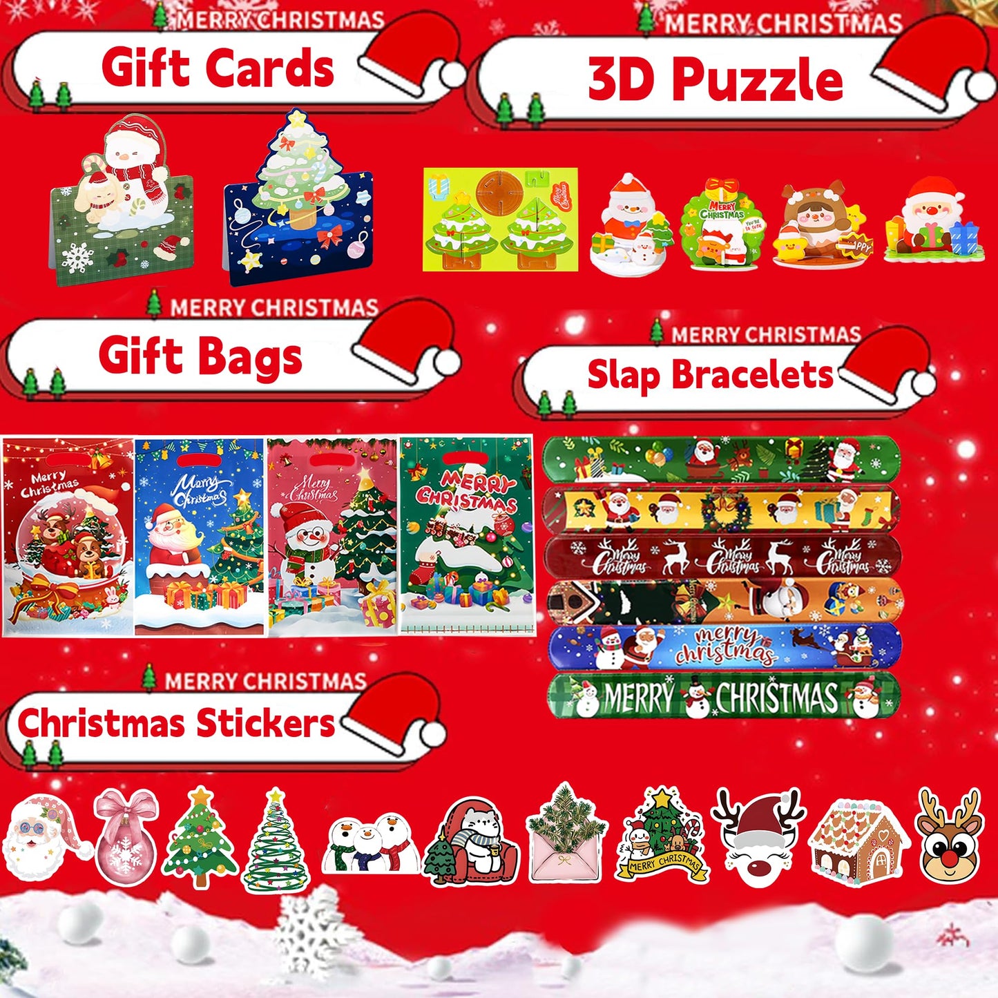 QZYCMHOO 159PCS Christmas Party Favors Set, Holiday Stocking Stuffers Bulk, Christmas party and Reward Prizes for Winter Party Supplies, Includes Puzzles, Stickers, and Festive Gift Accessories