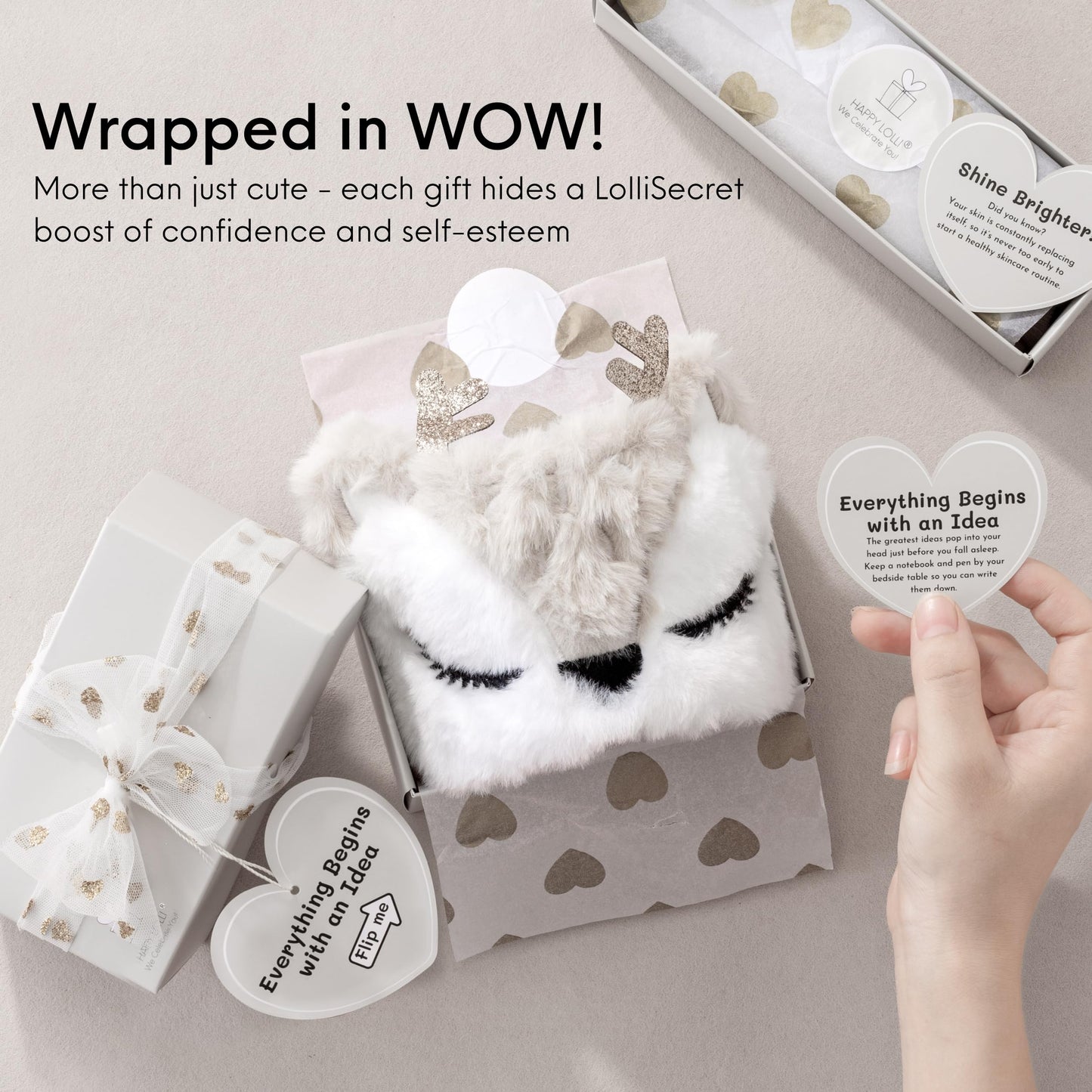 HAPPY LOLLI White LolliBox Gift Set for Tween & Teen Girls Ages 8–15, Birthday Gift Box, Ready-to-Gift Surprise Box with 8 Individually Wrapped Gifts & Empowering Challenges