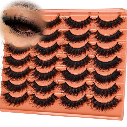 Faux Mink Lashes Manga Look Spiky Strip Lashes Volume False Eyelashes 14 Pairs Dramatic Eyelashes 20mm Long Lash D-Curly Strips Lashes Pack