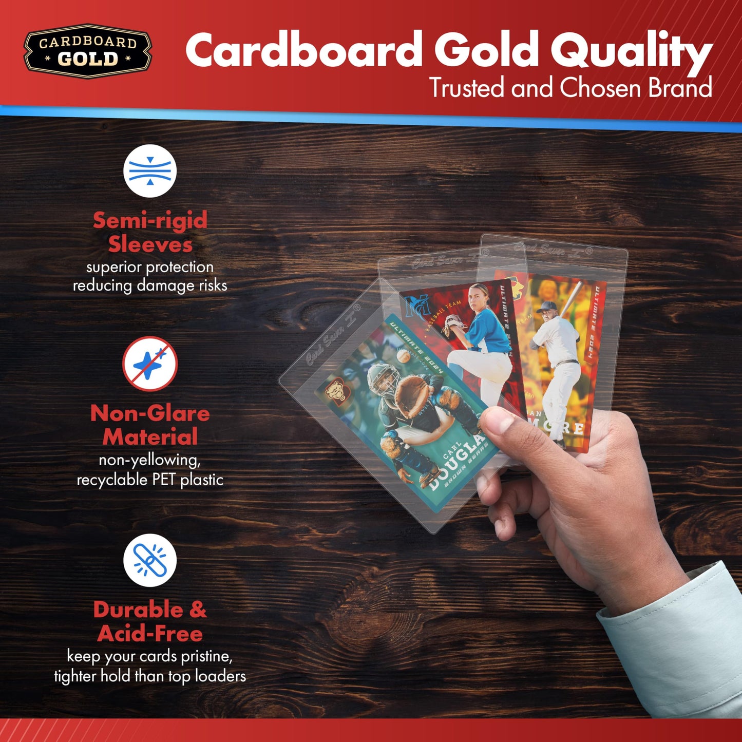 Cardboard Gold Card Saver 1-100 Count - Semi Rigid Card Holder, Trading Card Protectors - PSA-Approved Cardsaver for Baseball, Trading, Sports Cards - Card Sleeves, Binder, & Storage Box Compatible