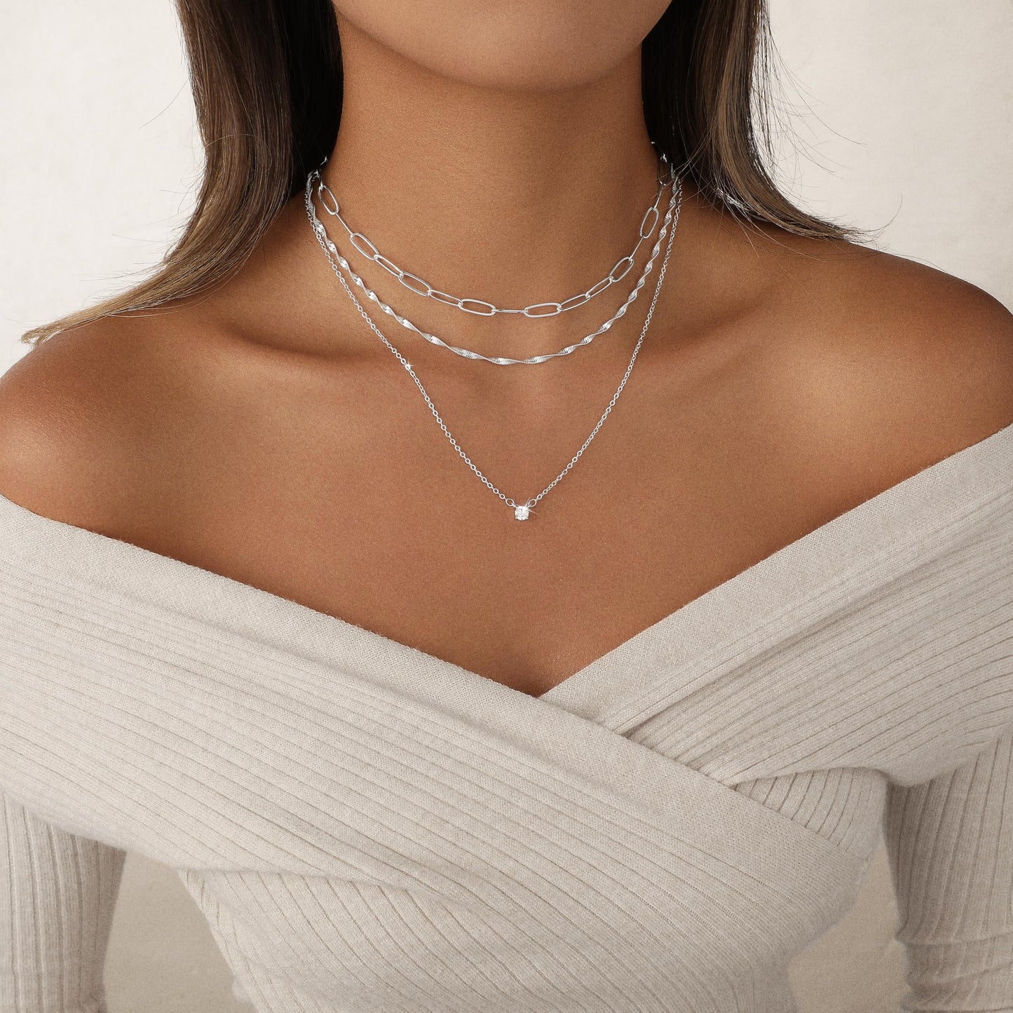 Hothrty Layered Gold/Silver Necklaces for Women 14K Gold Plated CZ Pendant Paperclip Choker Necklace Set Diamond Necklace Stack Trendy Simple Jewelry Gifts