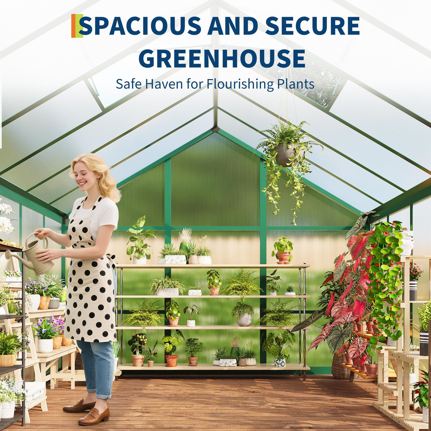 6x8 Ft Outdoor Greenhouses, Greenhouse Kit, Portablee Greenhouses with Ground Nails and Vent Windows, Sliding Lockable Door, Polycarbonate Green Houses for Outside Garden Backyard, Green
