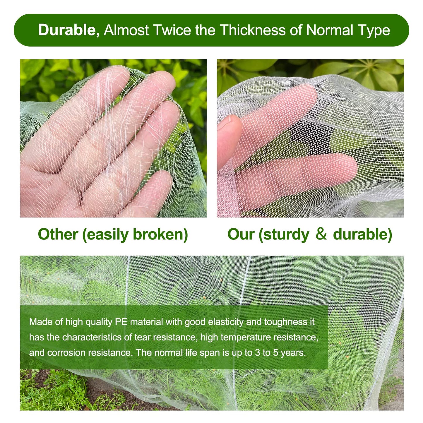 Garden Netting, Jevrench Durable Ultra Fine Garden Netting, Garden Plant Cover Row Cover Makes Plants, Vegetables, Fruits, and Flowers Grow Better (10ft x 50ft)