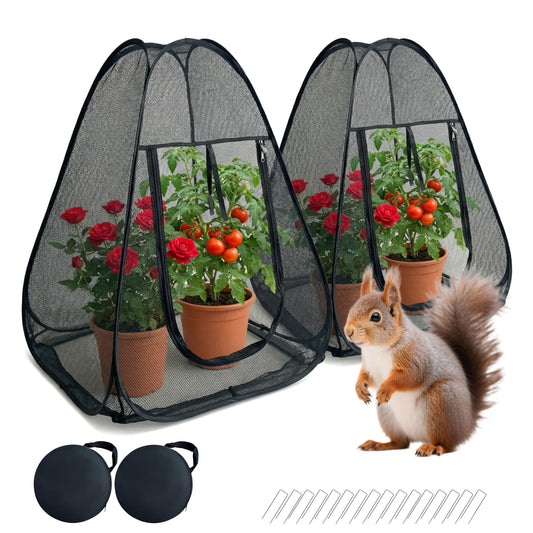 2PCS Pop-Up Garden Netting Protector with 2 Storage Bags & 16 U-Shaped Nails, 28"x28"x32" Plant Shade Tent， Mesh Plant Cover from Animals for Vegetables Fruits Flowers