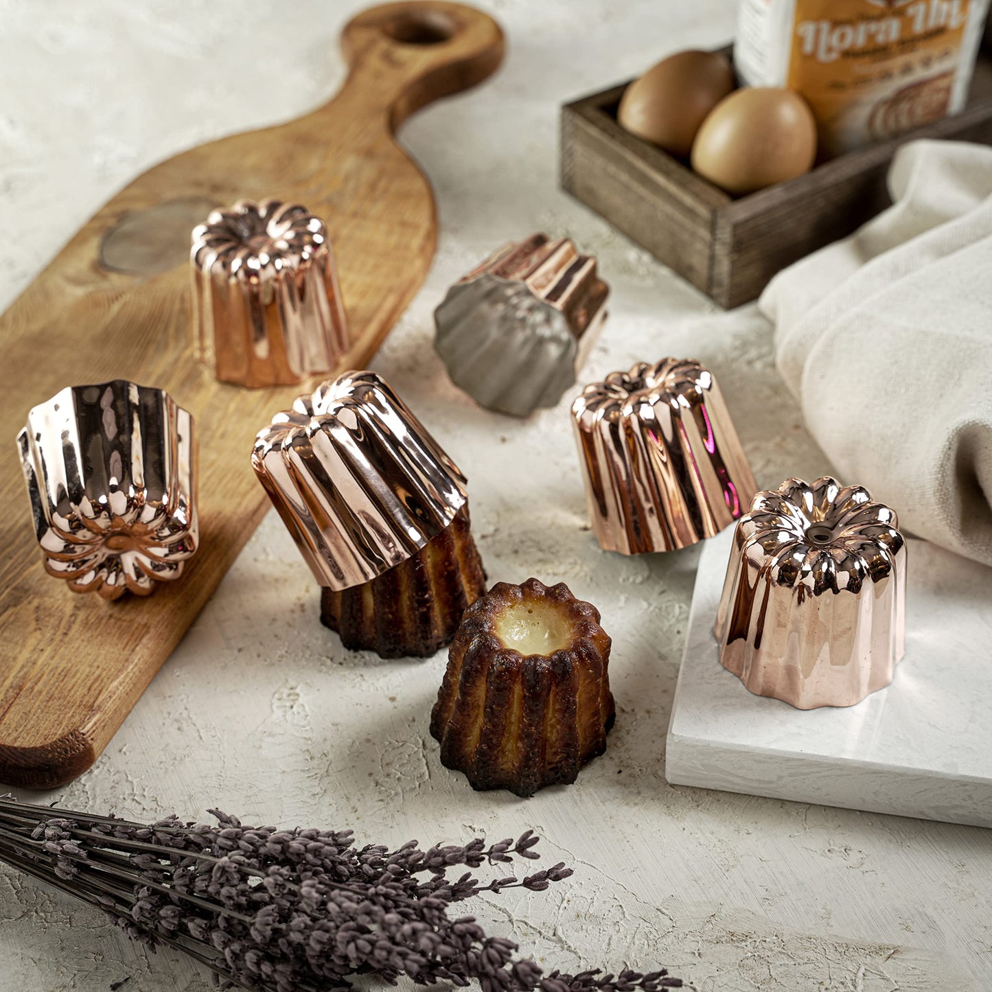 Hakart Set of 6 Copper Canele Molds 2.1 Inch, Traditional Size French Caneles, Nonstick Pastry Caneles