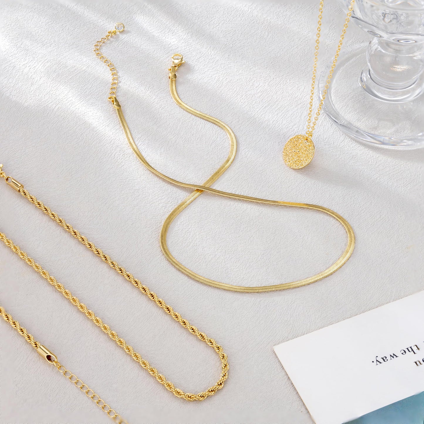 CHESKY Layered Necklace for Women Trendy,Dainty 14K Gold Plated Bar Disc Pendant Necklace Simple Snake Rope Chain Gold Jewelry Set for Women Gifts