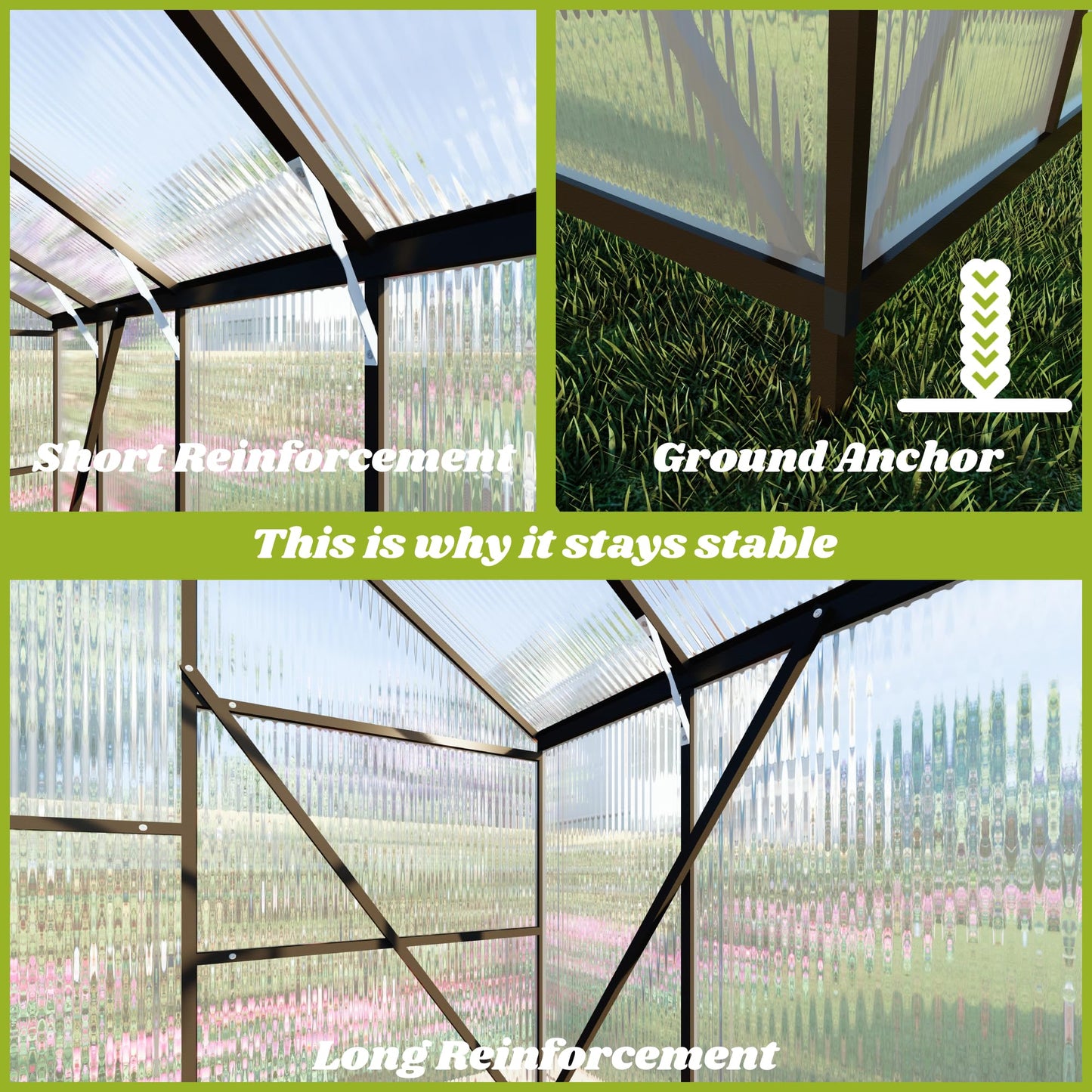 8X 10 FT Greenhouses for Outdoors, Polycarbonate Greenhouse with PC Panels, Greenhouses for Outdoors for Yard, Garden, Hobby, Dark Gray