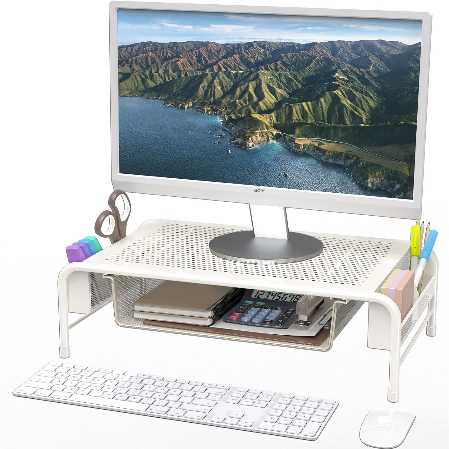 Simple Houseware Metal Desk Monitor Stand Riser with Organizer Drawer, Black